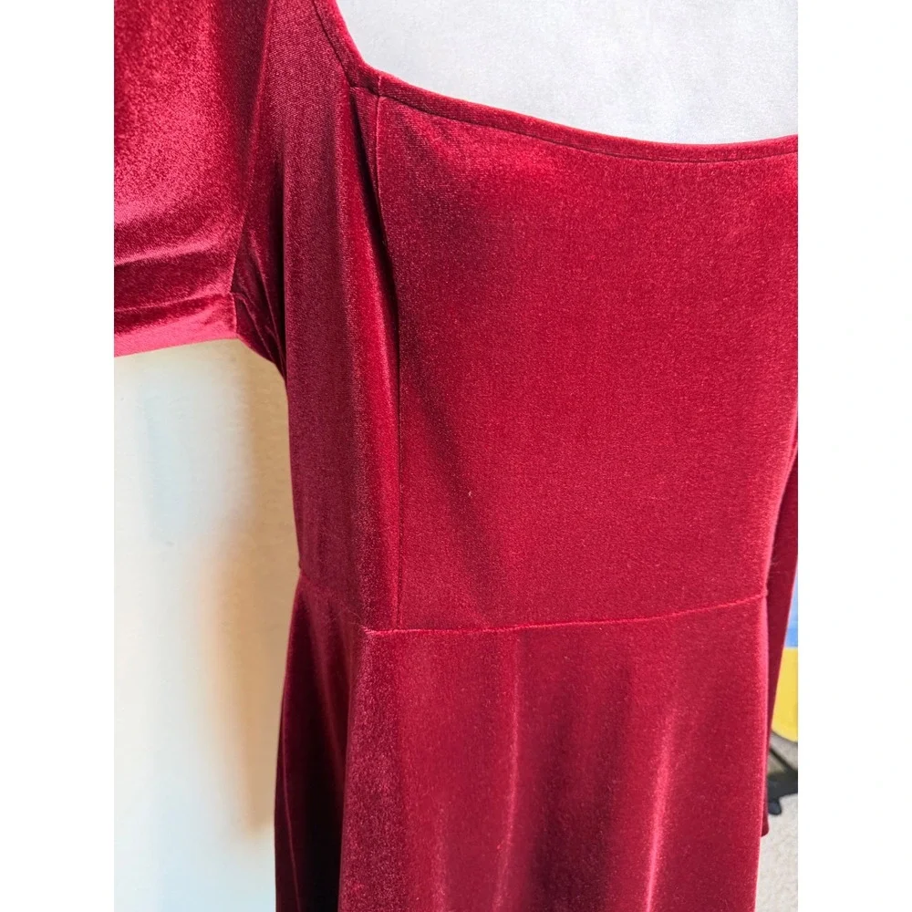 Old‎ Navy Red Velvet Mini Dress XL Fit Flare Square Neck Goth Whimsigoth